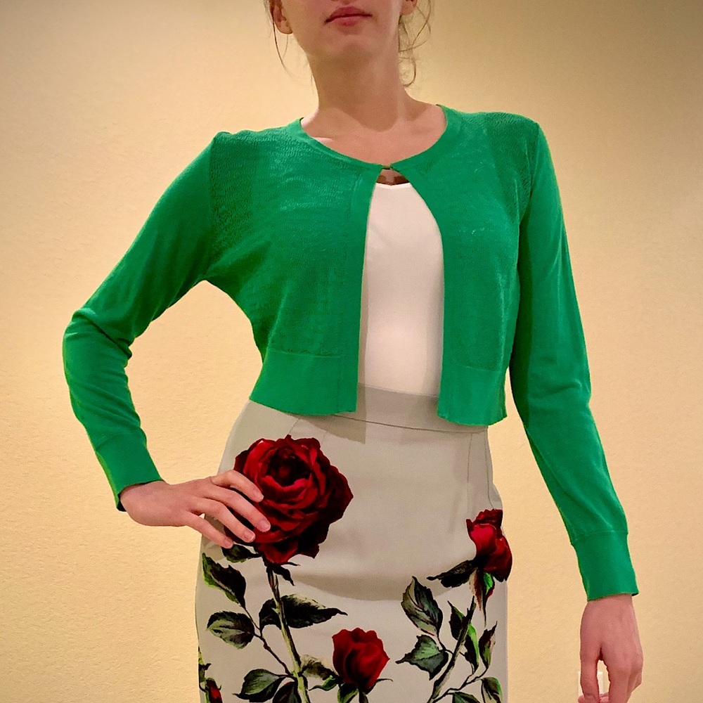 Elie Tahari Cotton Silk Cropped Cardigan